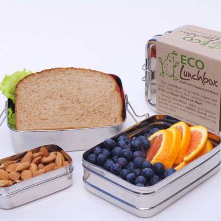 The Stainless Steel Eco Bento Box provides a simple way to pack a healthy lunch.