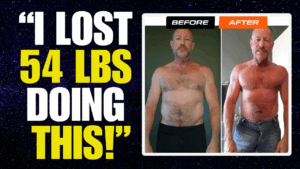 Side-by-side before and after photo of Jim, a man over 40, showing dramatic 54-pound weight loss on The Dolce Diet program.